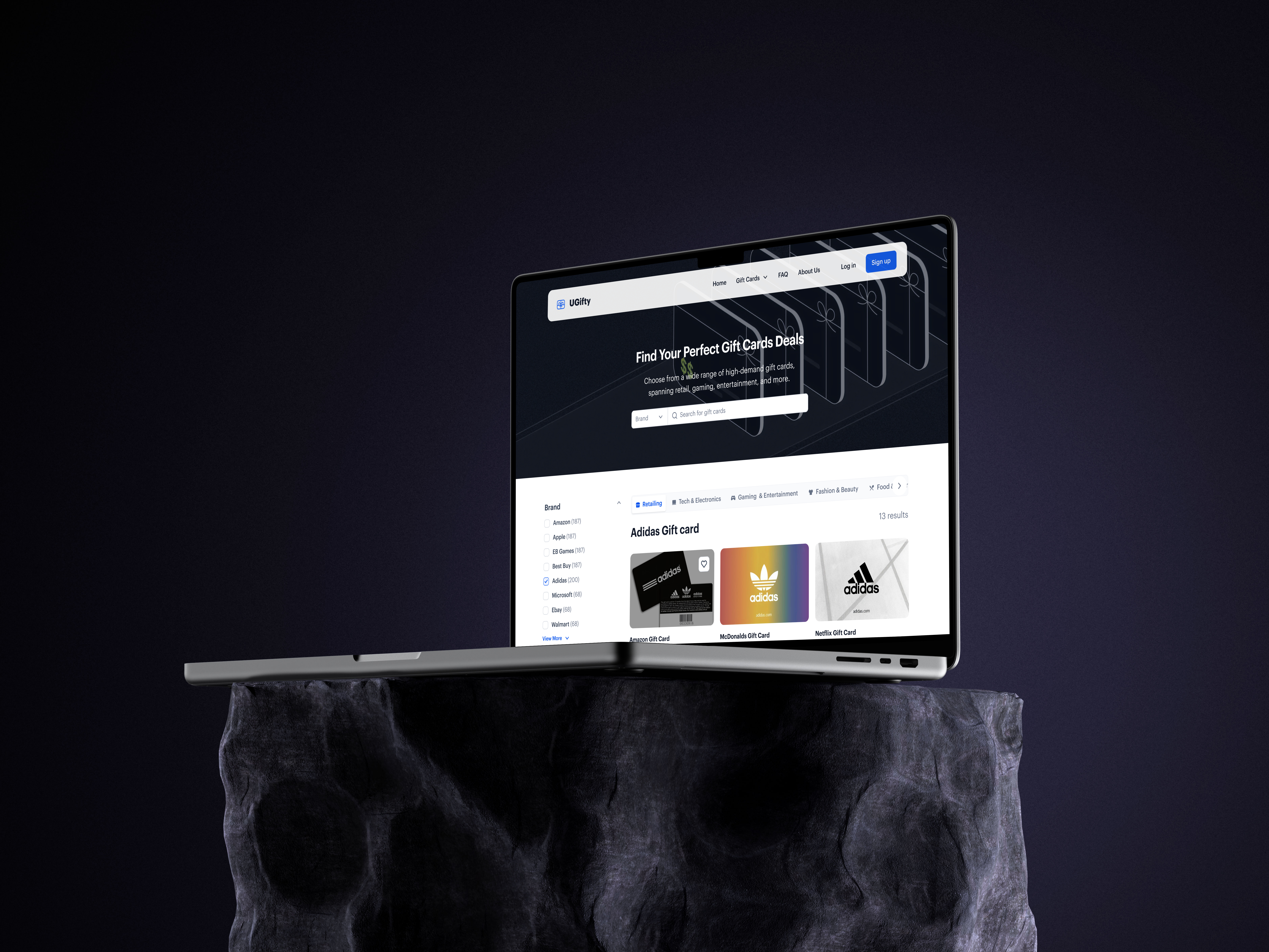Gift card trading platform mockup