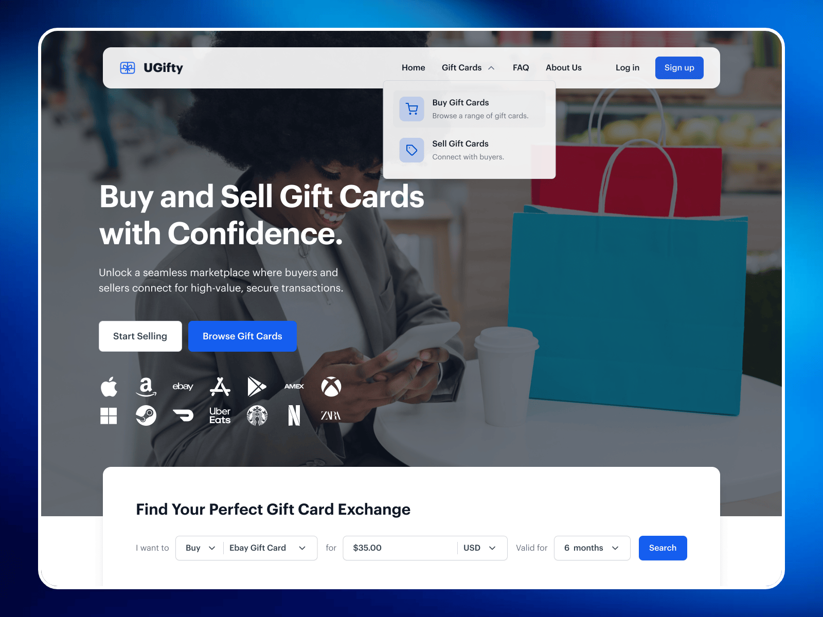 Some shots from the gift card trading platform