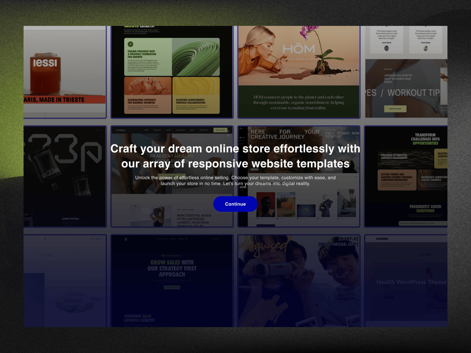 Design shots of the website builder