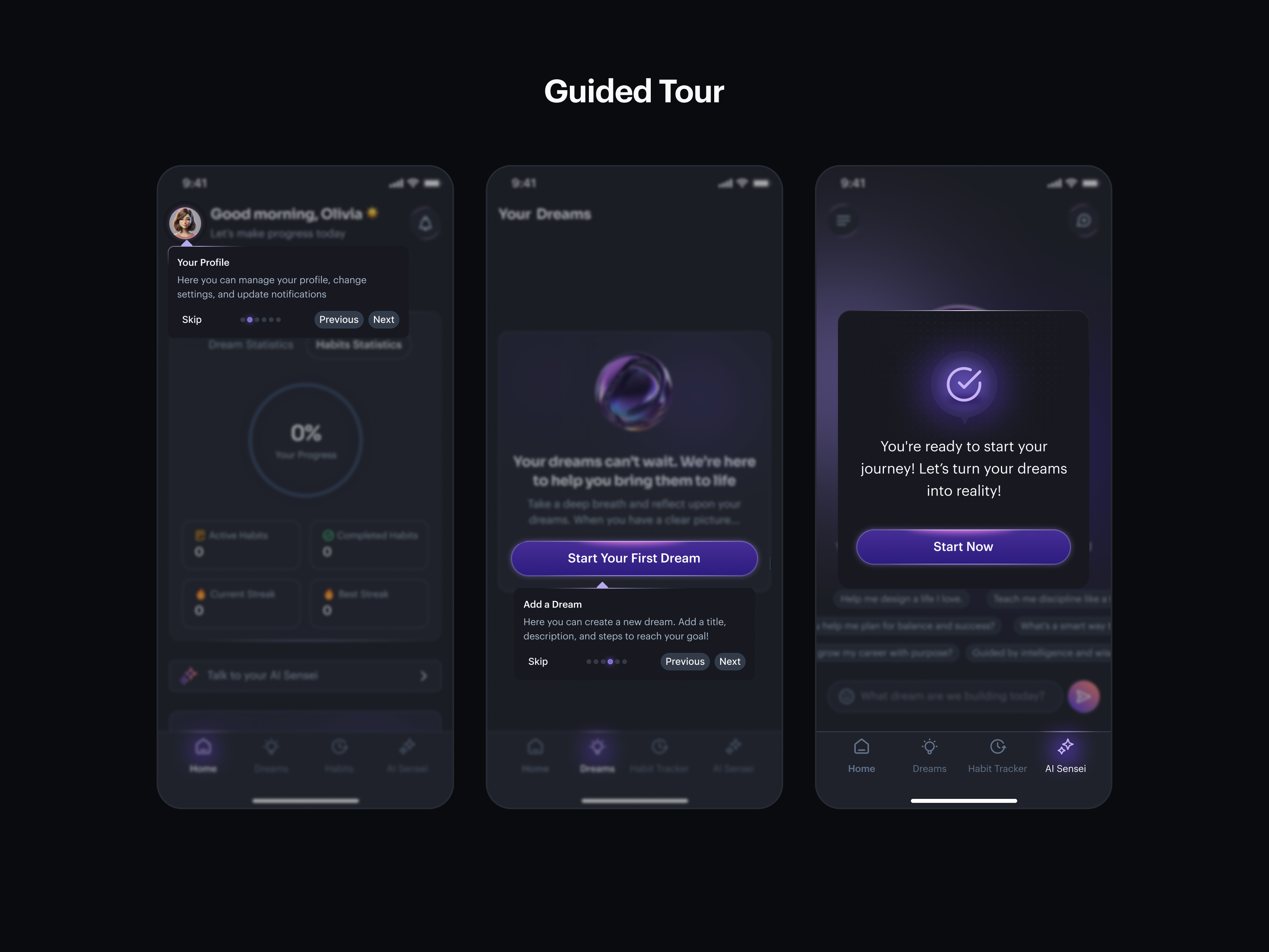 An AI habit tracker and productivity mobile app redesign