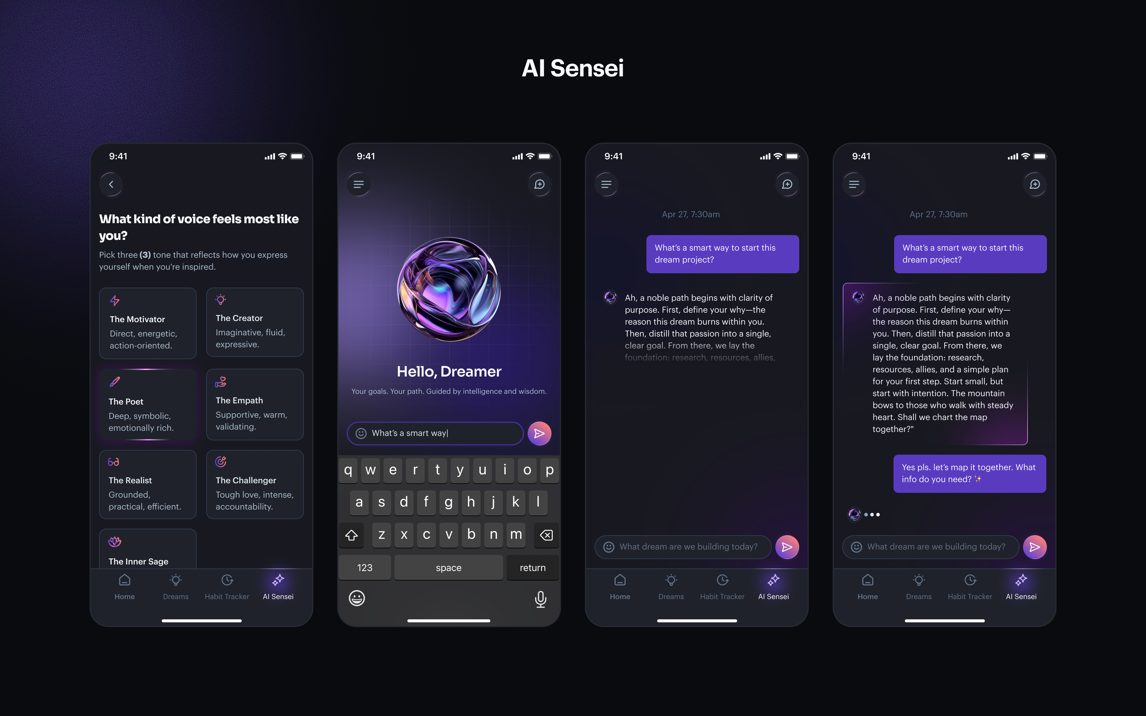 An AI habit tracker and productivity mobile app redesign